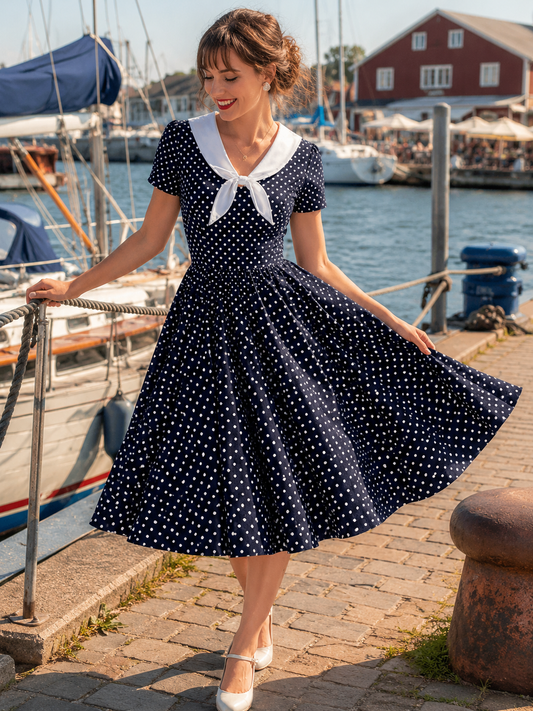 Ahoi Sailor Dress - maritimes Retro Kleid mit Polka Dots