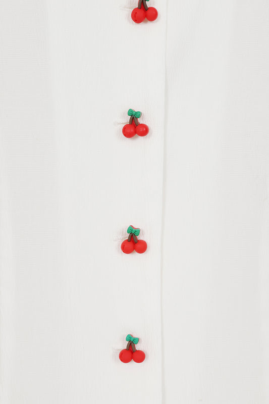 White Sally Cherry Bluse - Retro 50s Bluse mit Kirschknöpfchen