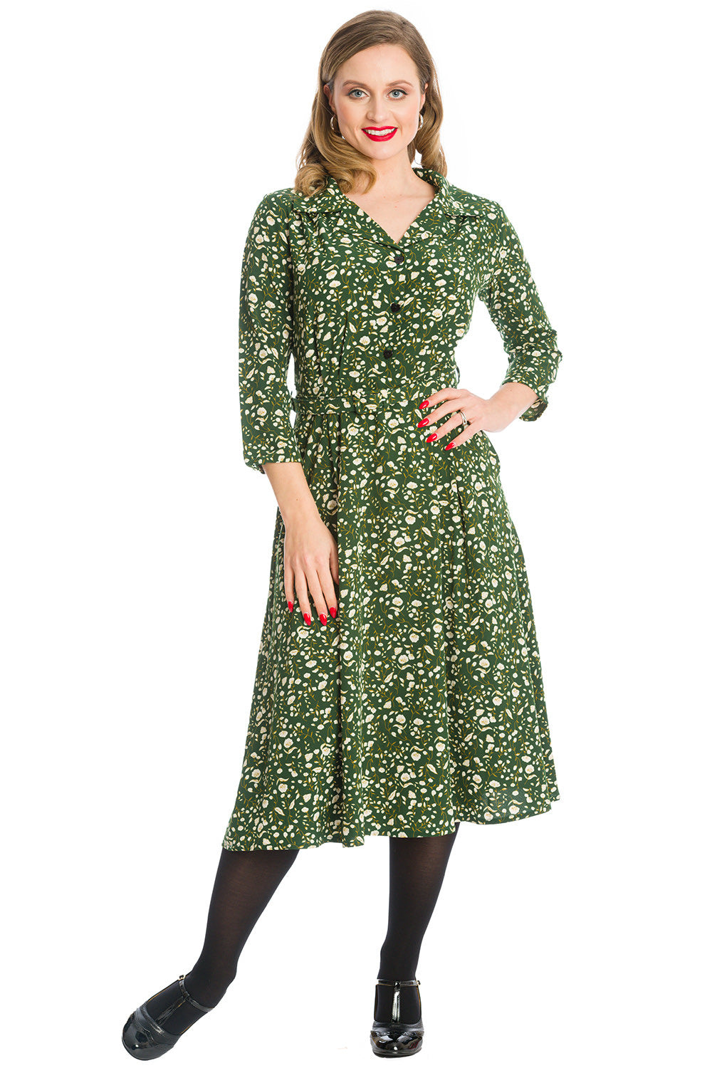 Winter Bloom 40s Dress grün