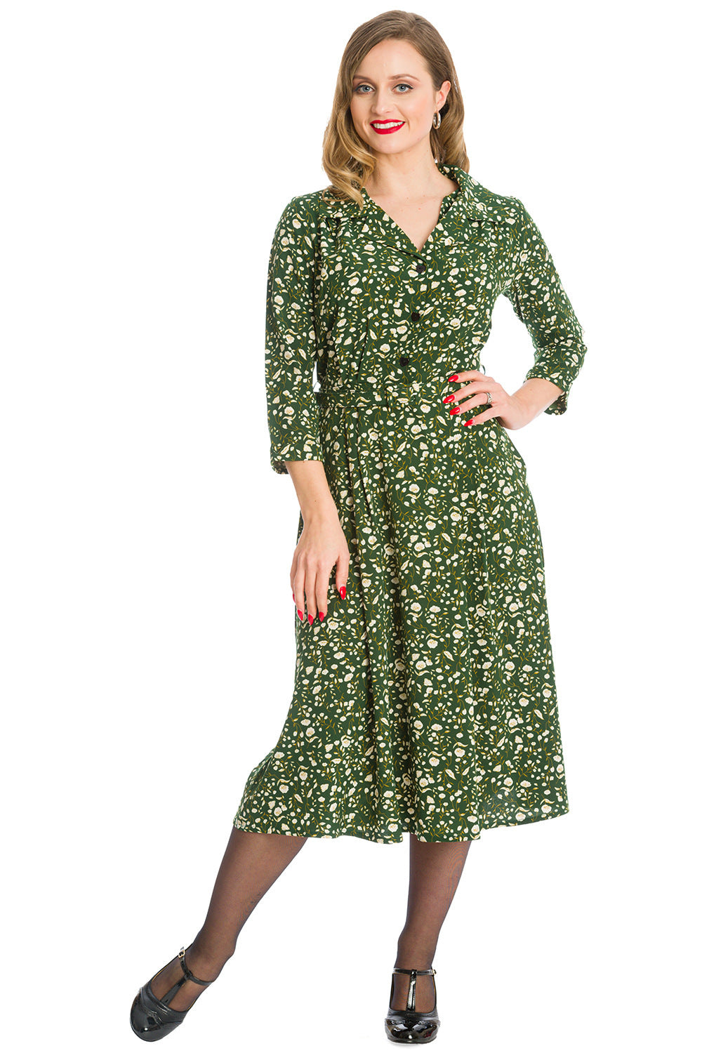 Winter Bloom 40s Dress grün