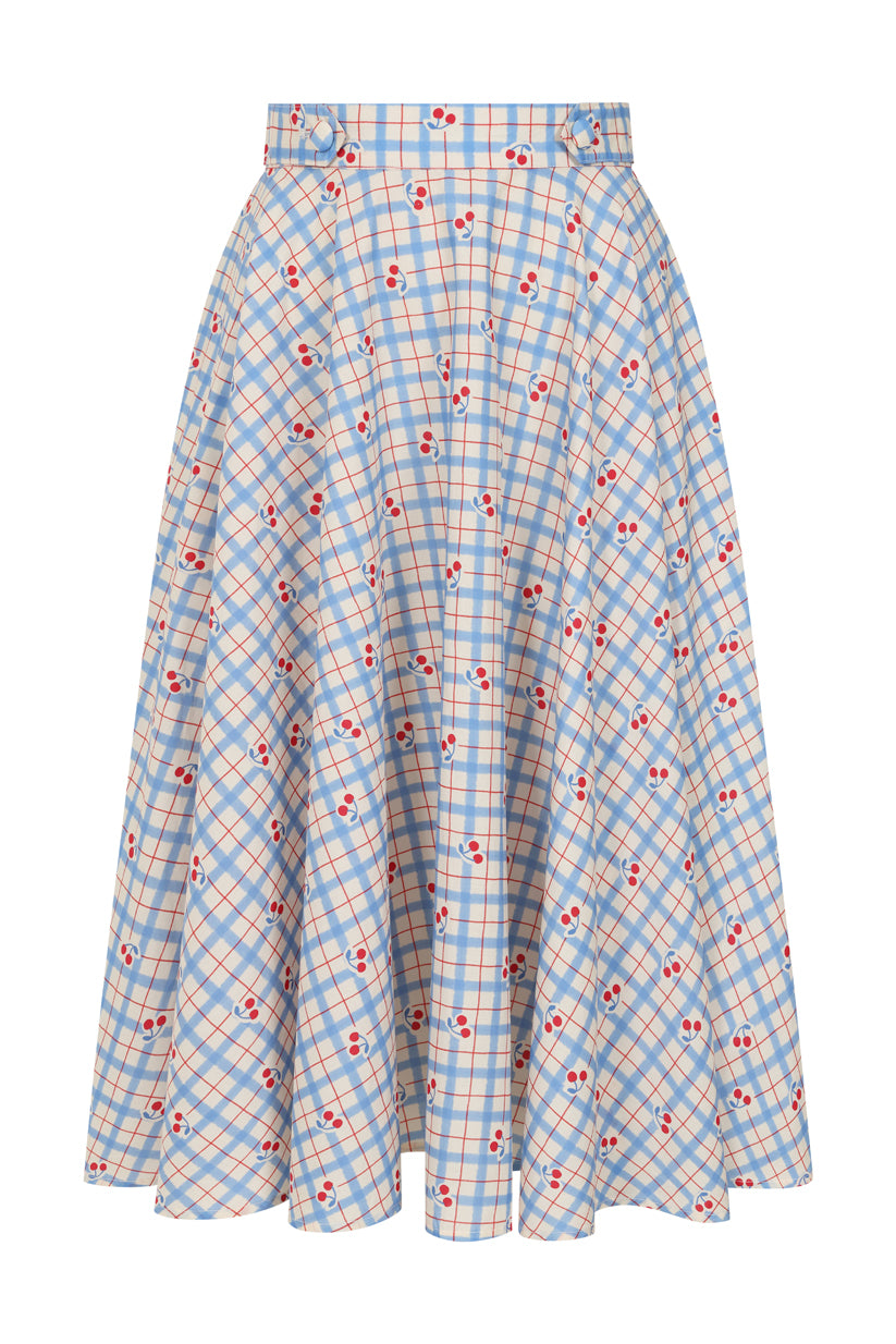 Annie Cherry Check Skirt blau - Rock mit Kirschen