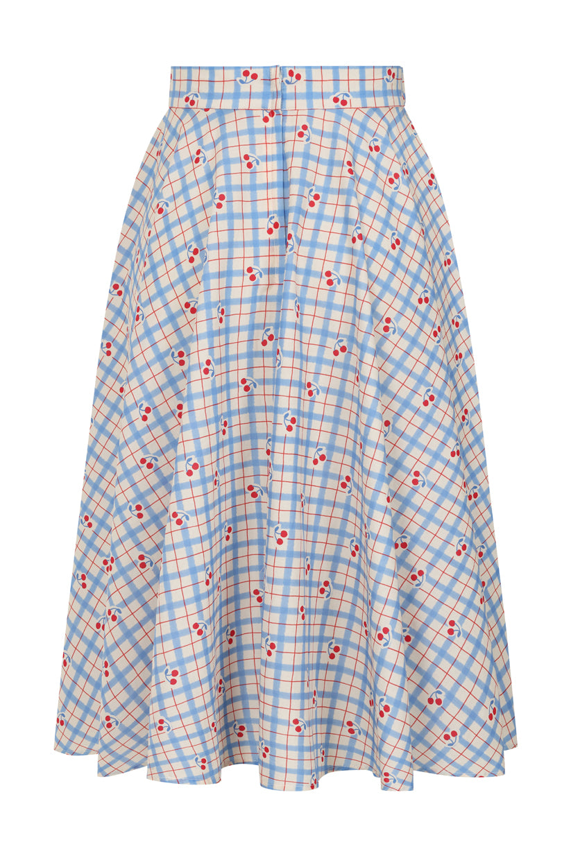 Annie Cherry Check Skirt blau - Rock mit Kirschen