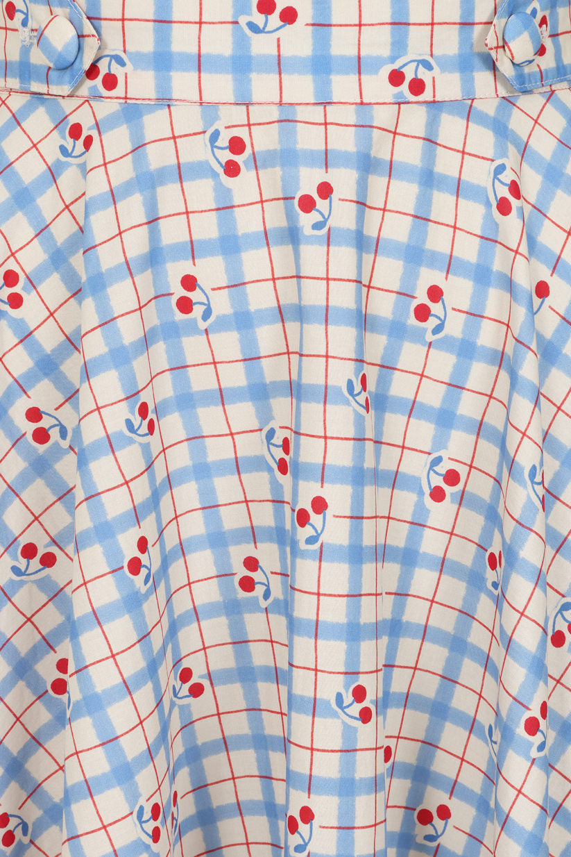 Annie Cherry Check Skirt blau - Rock mit Kirschen