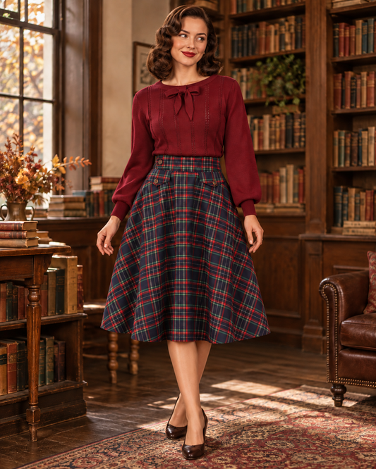 Navy Book Club Swing Skirt – Vintage-Midirock in Dunkelblau