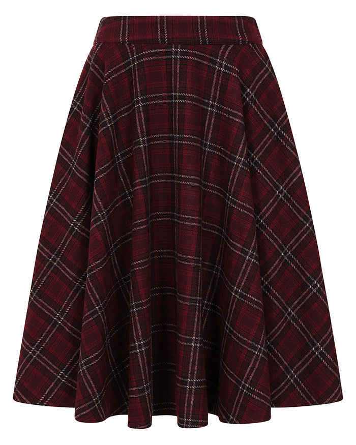 Lovely Cary Wool Skirt - Winter Rock in burgundy Tartan