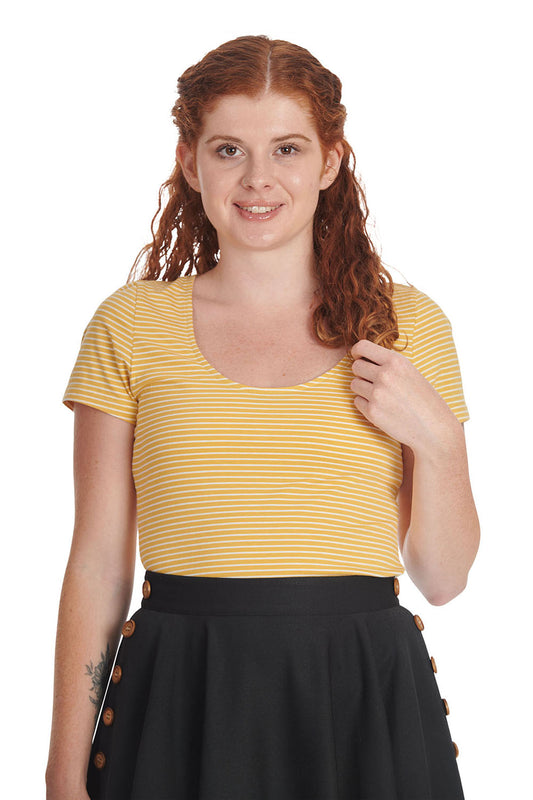 Yellow Summer Stripe Top - gelb gestreiftes Retro-Shirt
