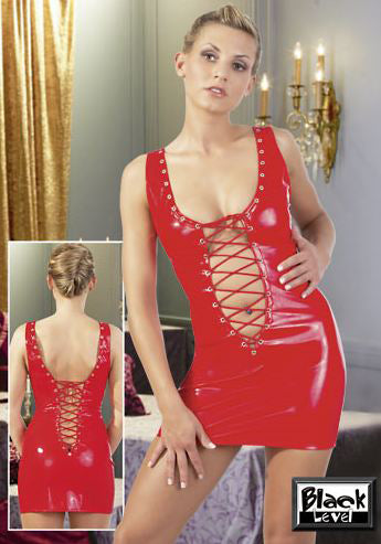 Knallrotes Lack-Minikleid mit Schnürung