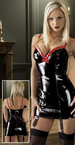 Lack-Minikleid mit Straps schwarz-rot