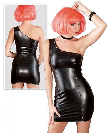 Sexy One-Shoulder Wetlook-Kleid in Lederoptik
