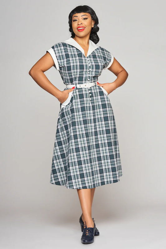 Marjorie Emerald 40s Check Kleid