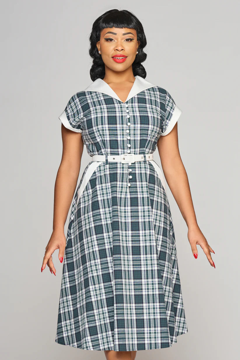 Marjorie Emerald 40s Check Kleid