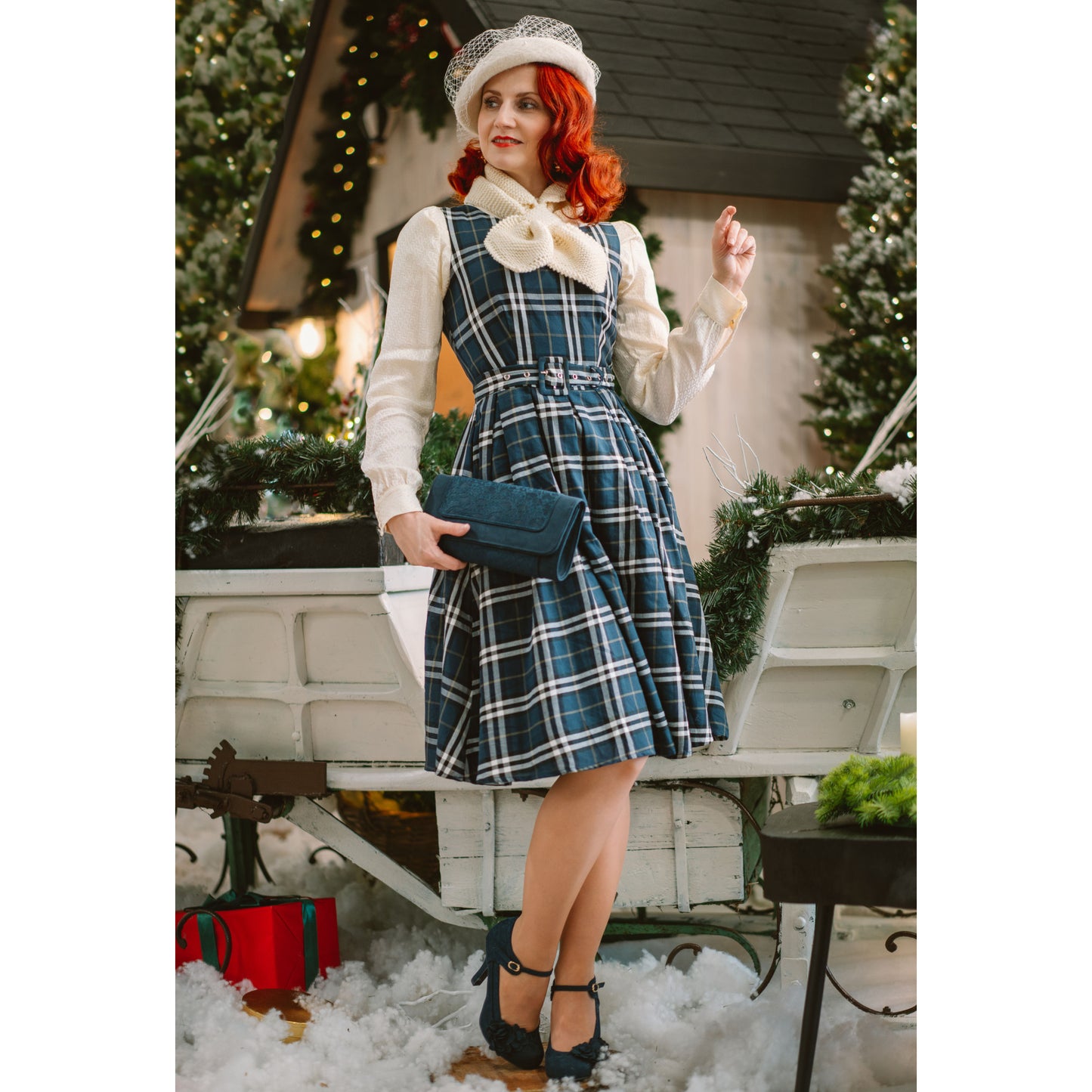 Retro Check Annie Kleid in navy-kariert