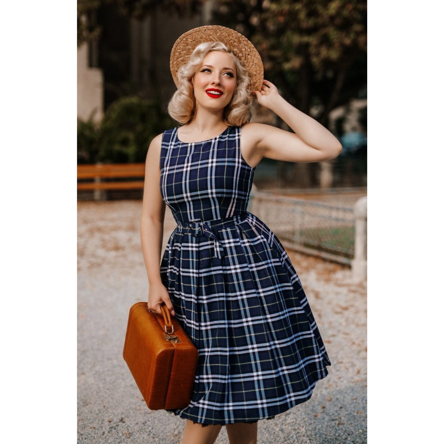Retro Check Annie Kleid in navy-kariert