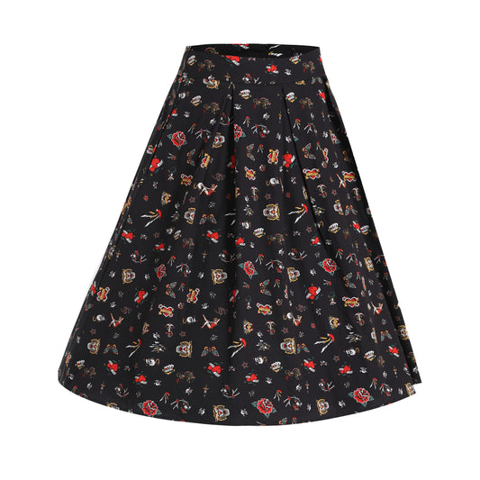 Retro Tattoo Print Skirt