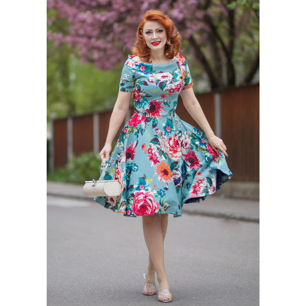Vintage Blue Floral Darlene Dress
