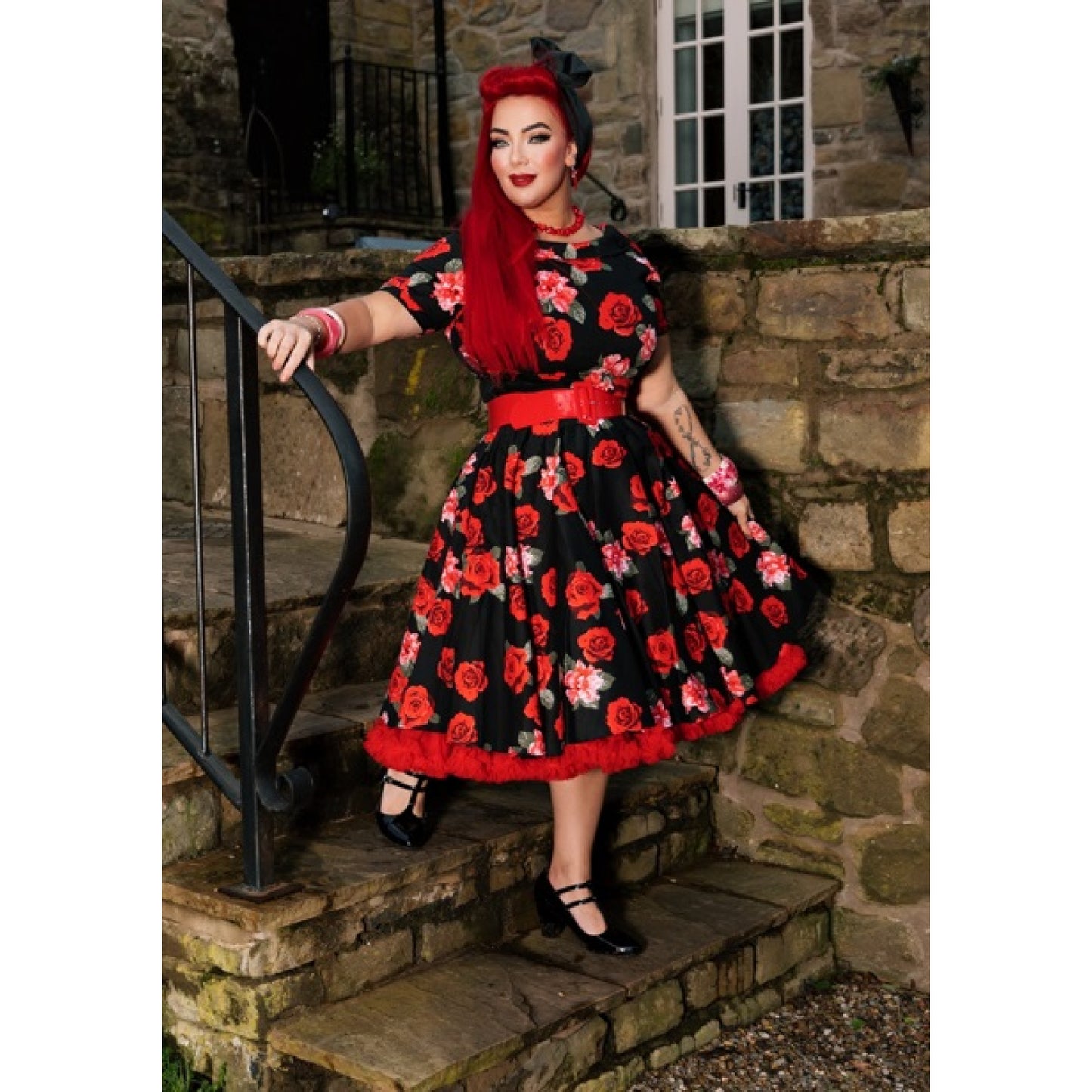 Red & Pink Roses Darlene Dress