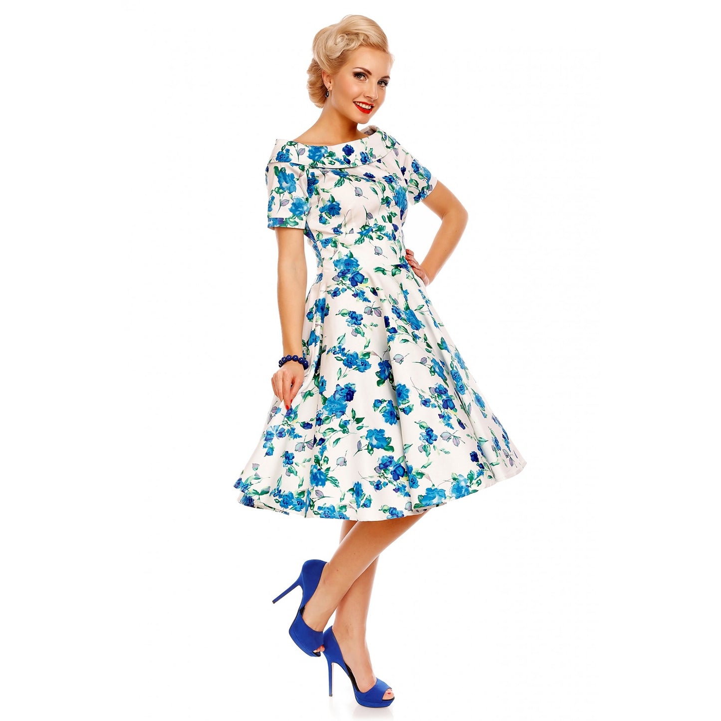 White Blue Floral Darlene Dress