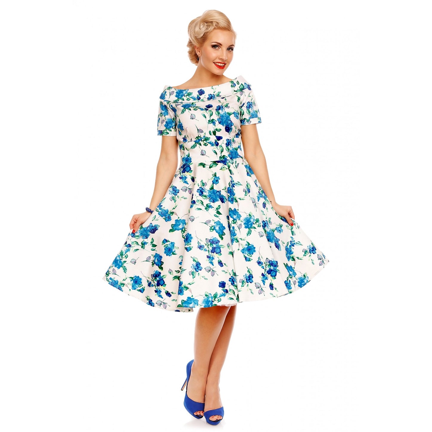 White Blue Floral Darlene Dress