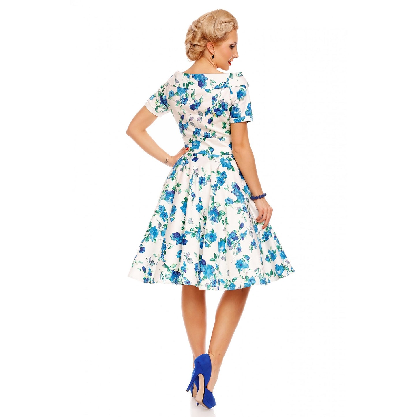 White Blue Floral Darlene Dress