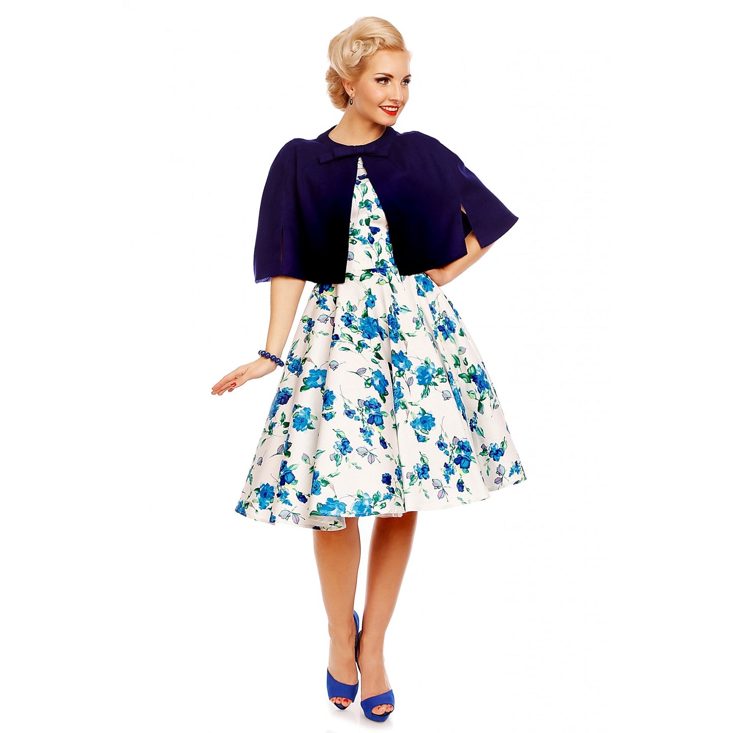 White Blue Floral Darlene Dress