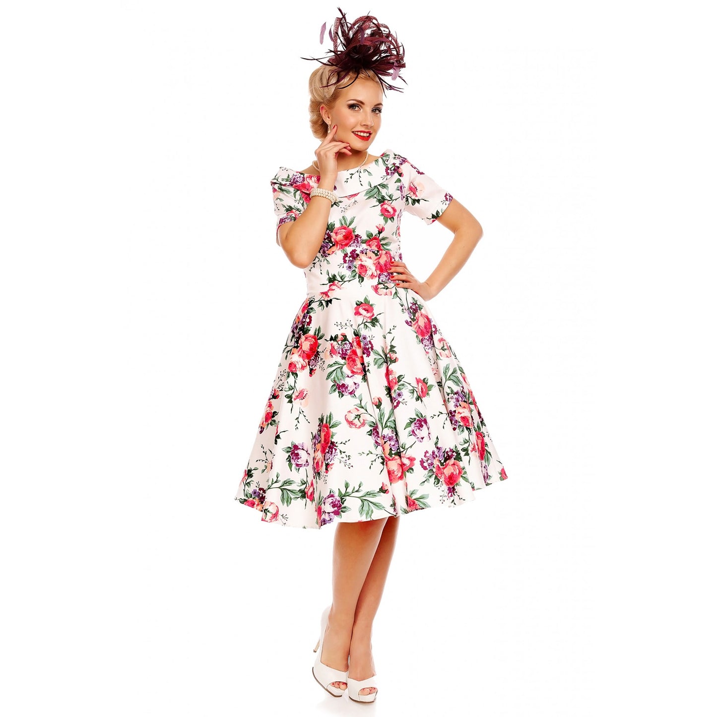 White Floral Vintage Darlene Dress