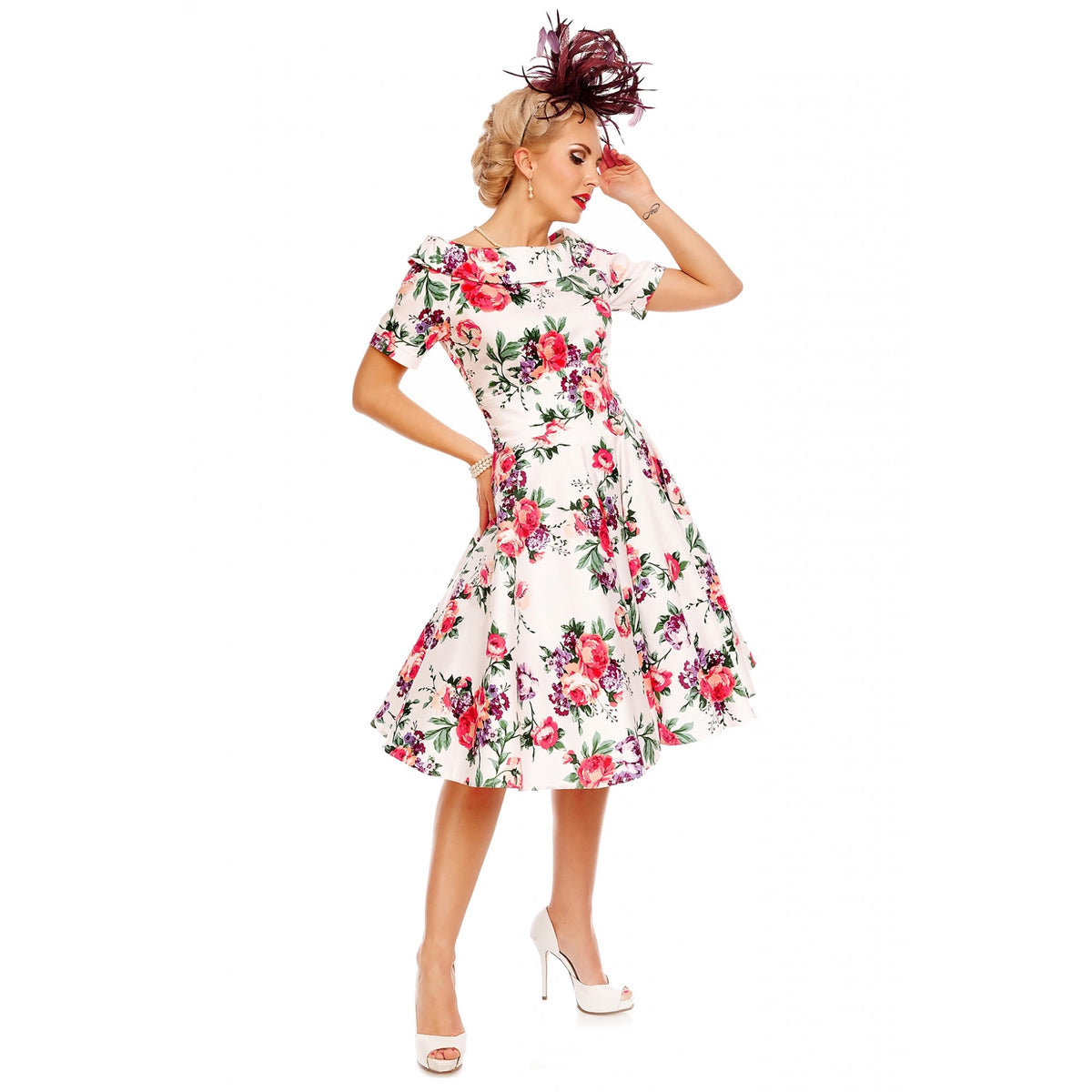 White Floral Vintage Darlene Dress