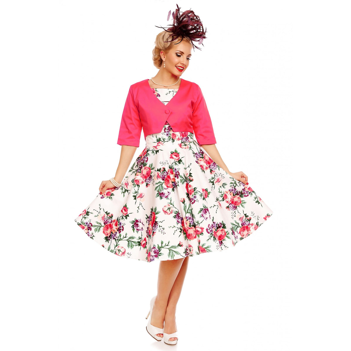 White Floral Vintage Darlene Dress