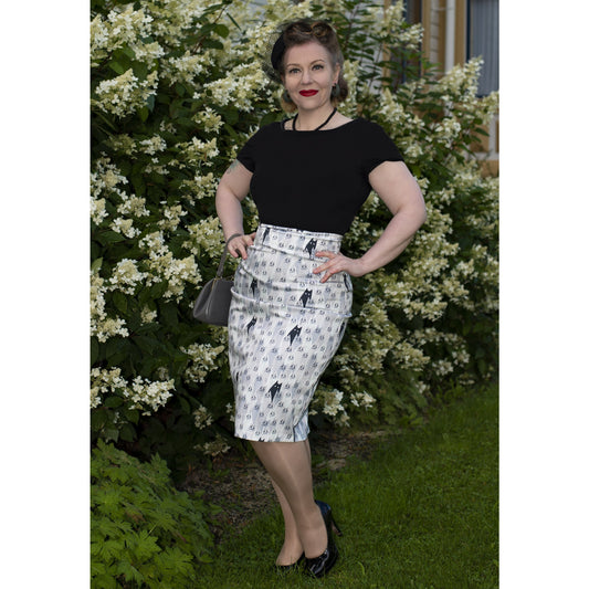 Vintage Cat Print Pencil Skirt