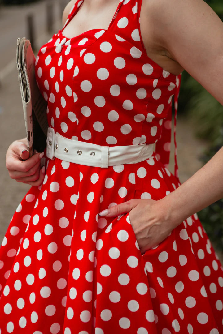 Red Daisy Neckholder-Kleid mit Polka Dots