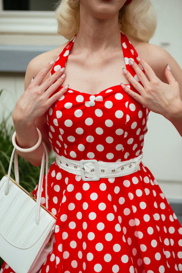 Red Daisy Neckholder-Kleid mit Polka Dots