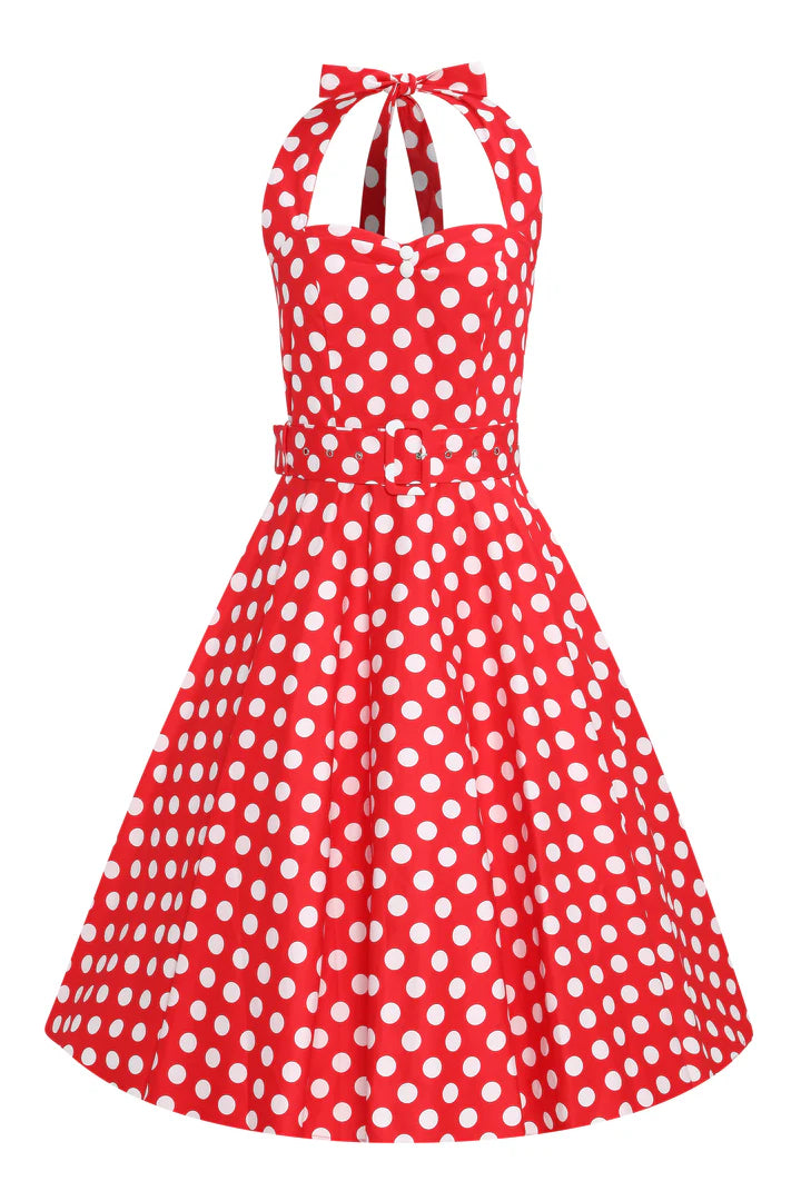 Red Daisy Neckholder-Kleid mit Polka Dots