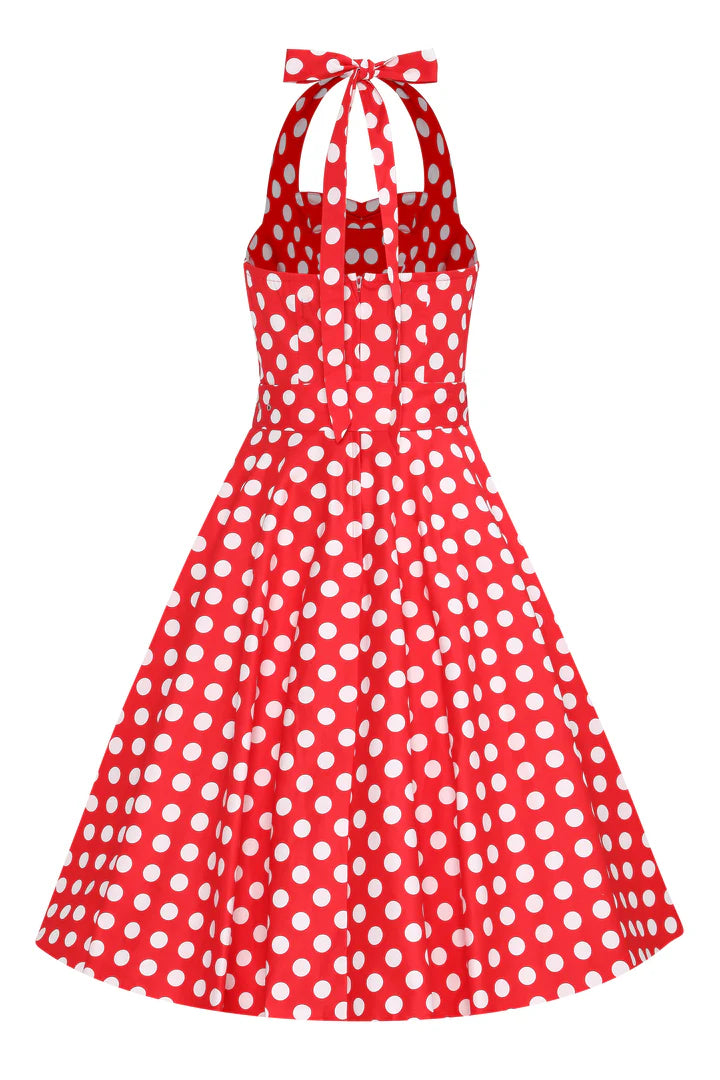 Red Daisy Neckholder-Kleid mit Polka Dots