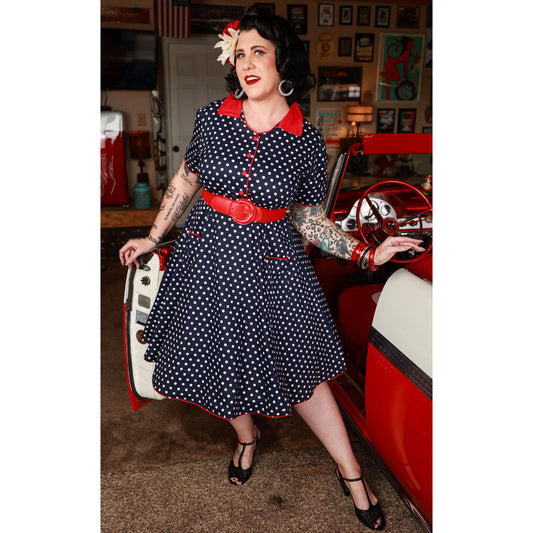 Penelope Polka Dor Kleid navy