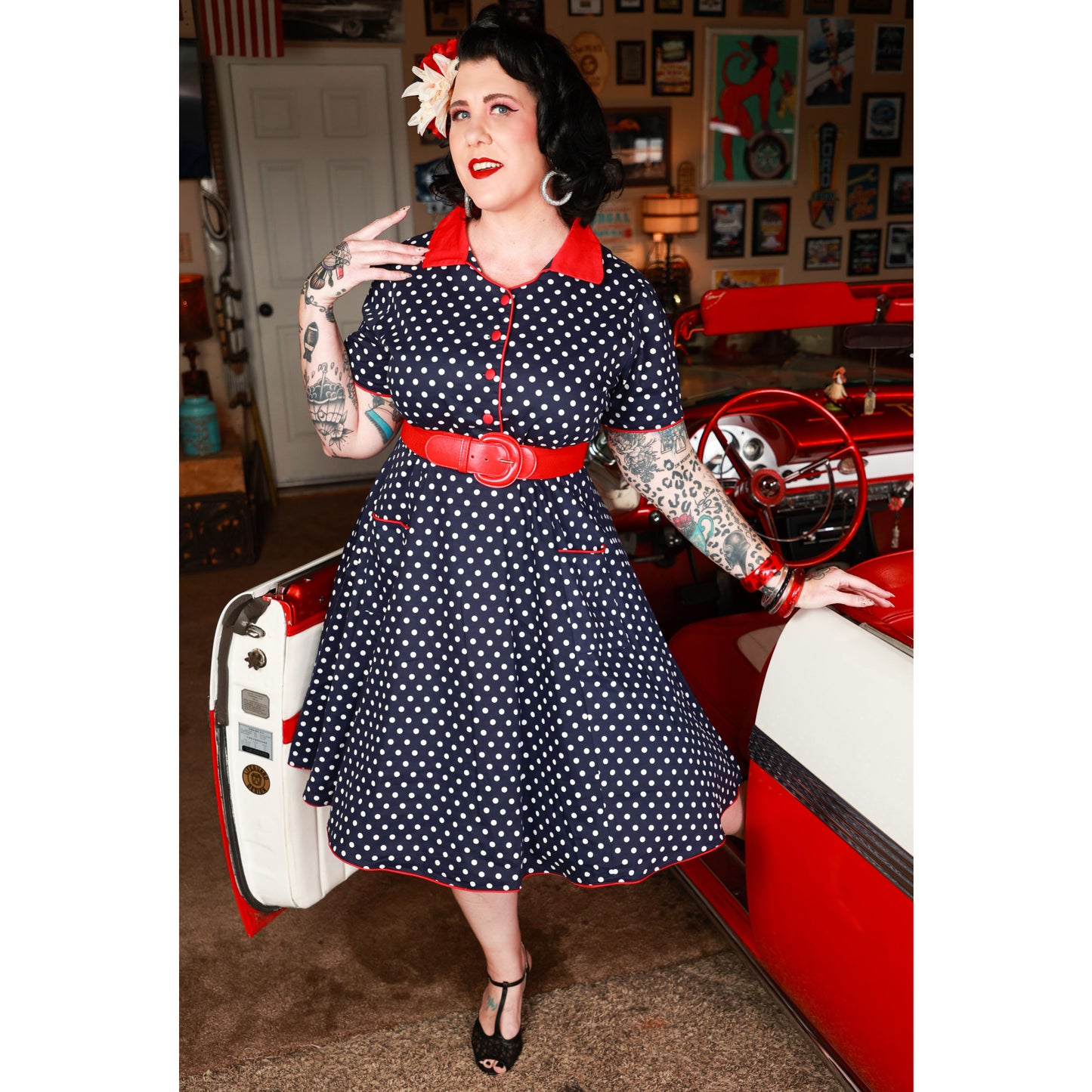 Penelope Polka Dor Kleid navy