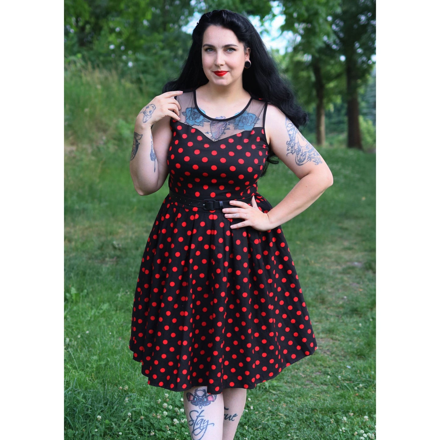Elizabeth Vintage Polka Kleid schwarz-rot