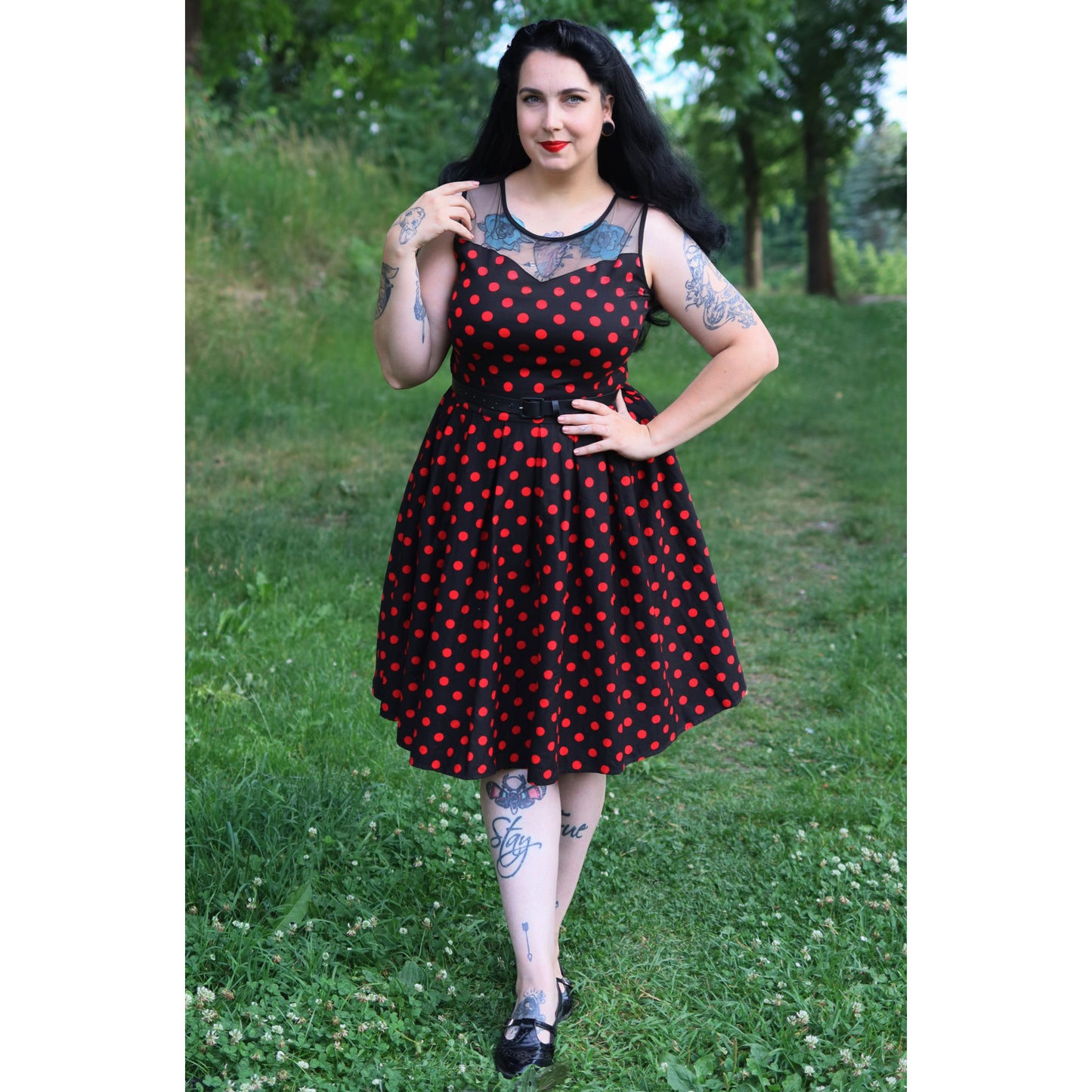 Elizabeth Vintage Polka Kleid schwarz-rot