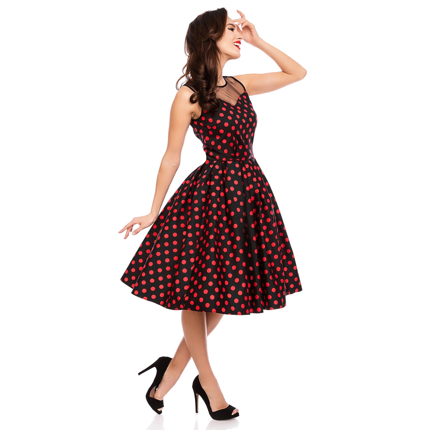 Elizabeth Vintage Polka Kleid schwarz-rot