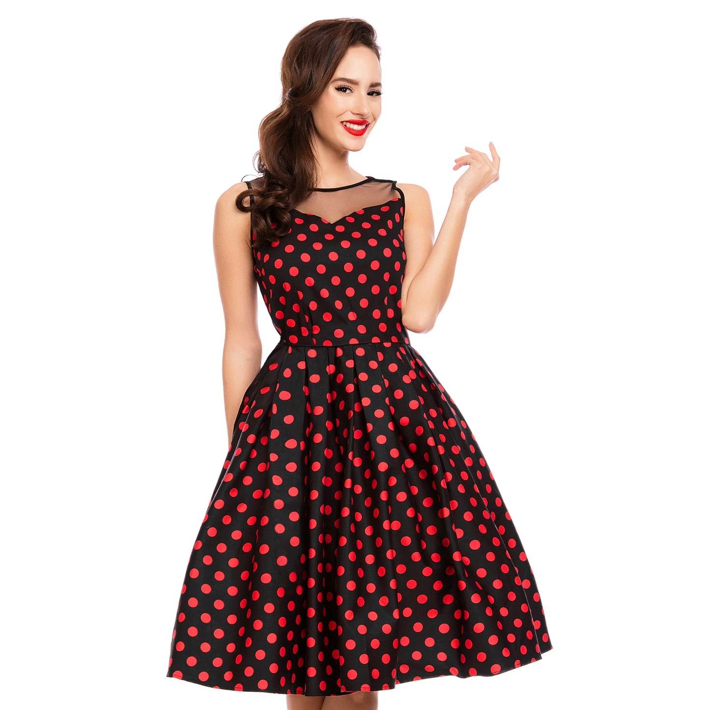 Elizabeth Vintage Polka Kleid schwarz-rot
