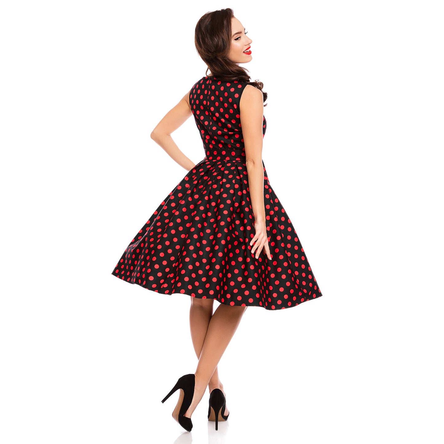 Elizabeth Vintage Polka Kleid schwarz-rot