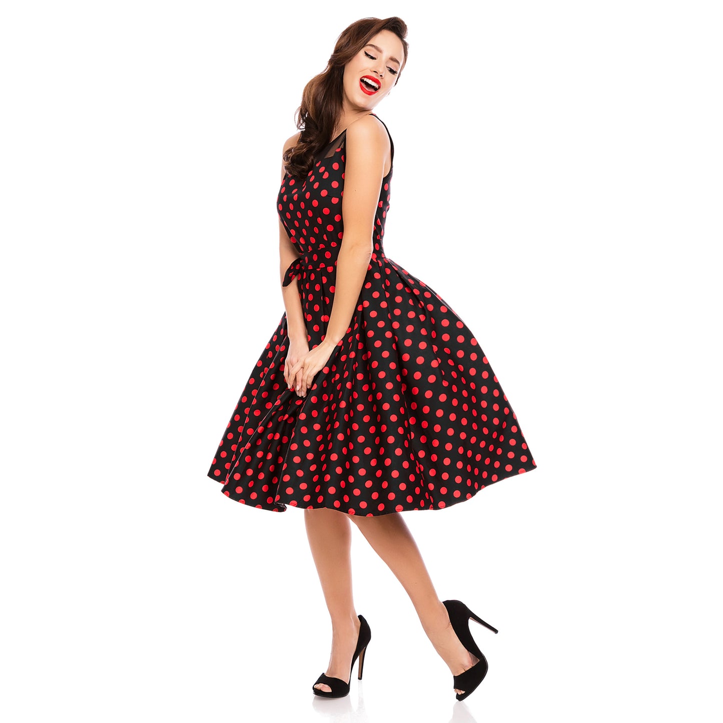 Elizabeth Vintage Polka Kleid schwarz-rot