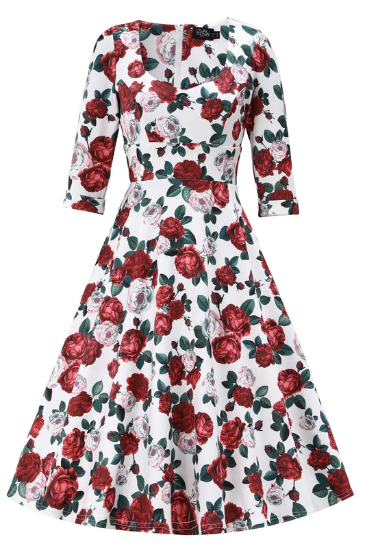 Red Peony Scarlett Kleid mit Rosen