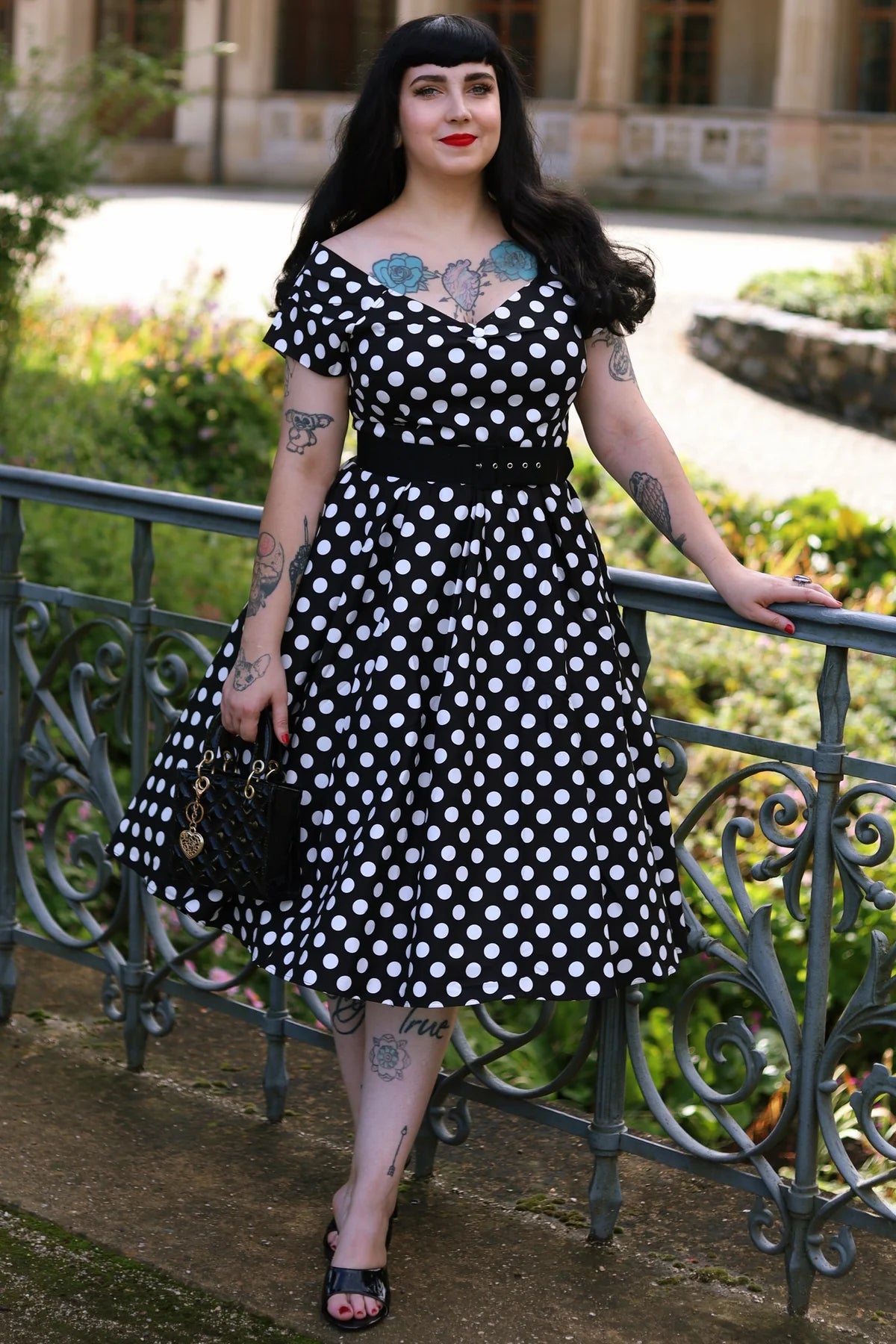 Lily Black-White Polka Dress - schwarzes Rockabilly Kleid