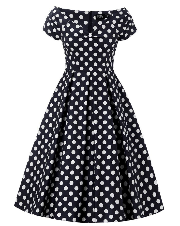 Lily Black-White Polka Dress - schwarzes Rockabilly Kleid