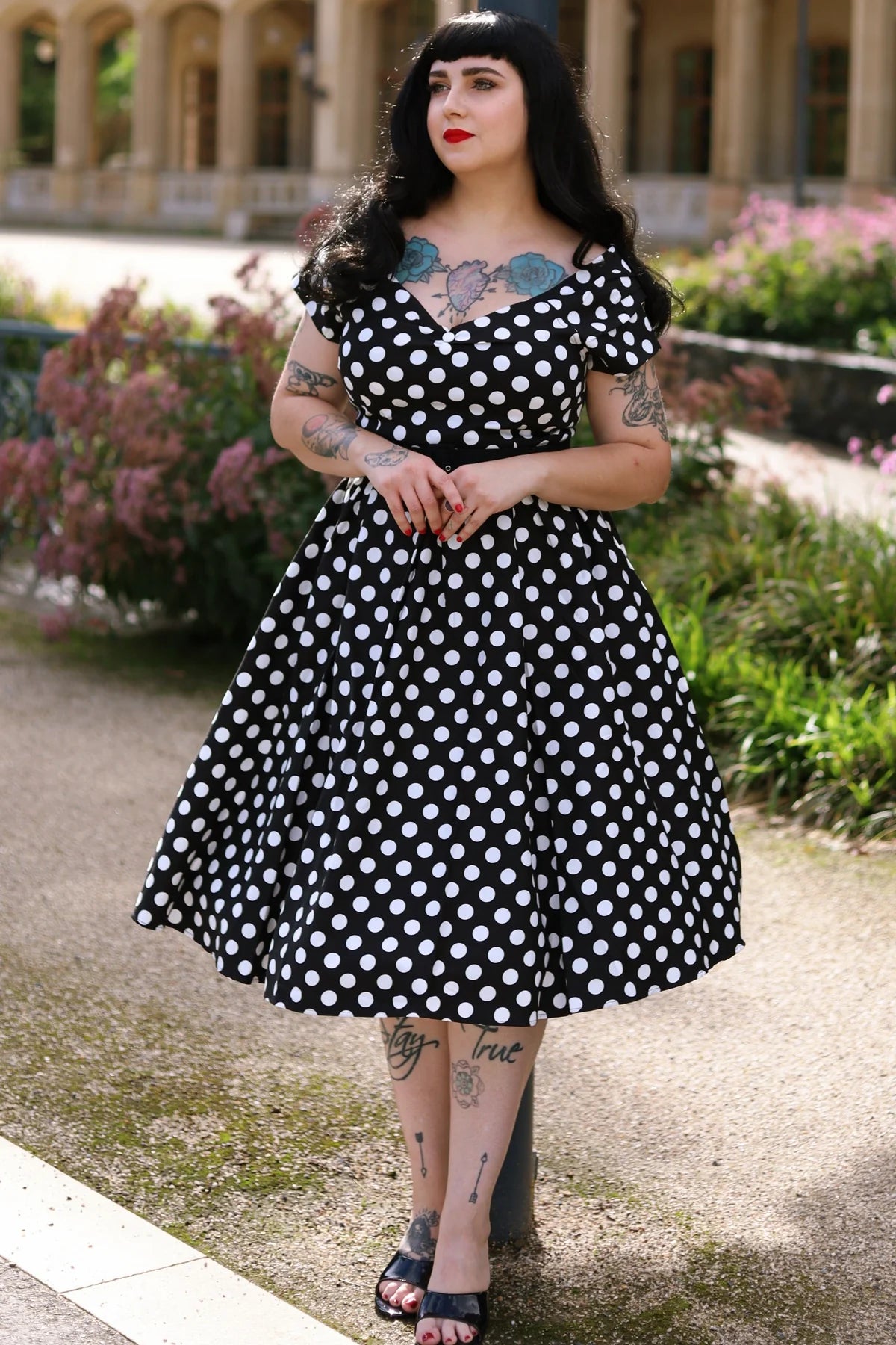 Lily Black-White Polka Dress - schwarzes Rockabilly Kleid