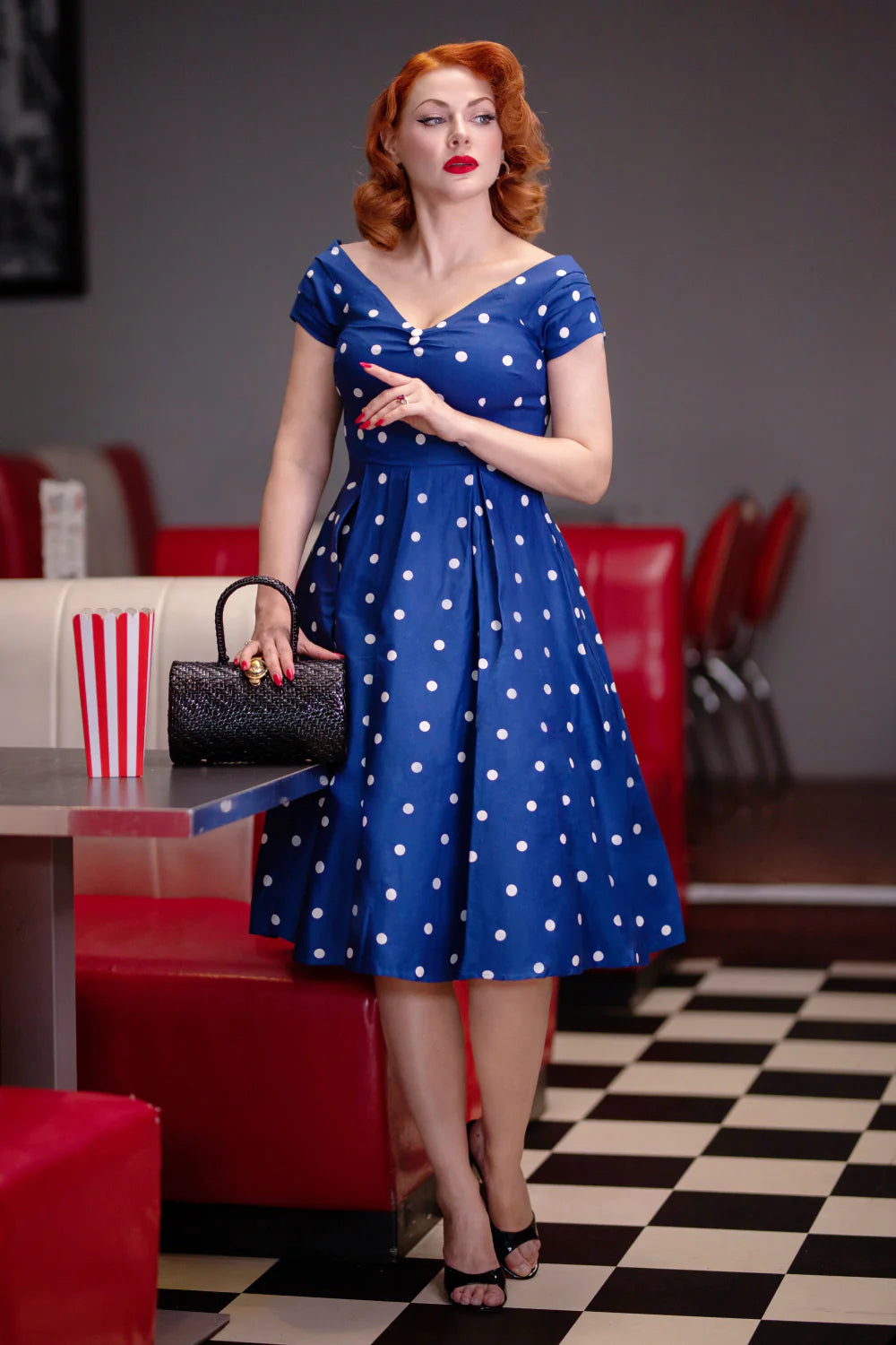 Lily Polka Kleid in blau