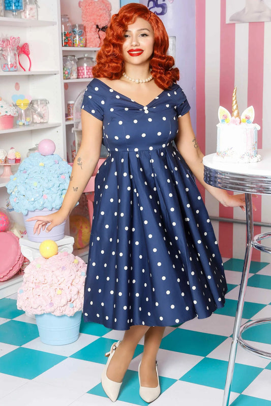 Lily Polka Kleid in blau