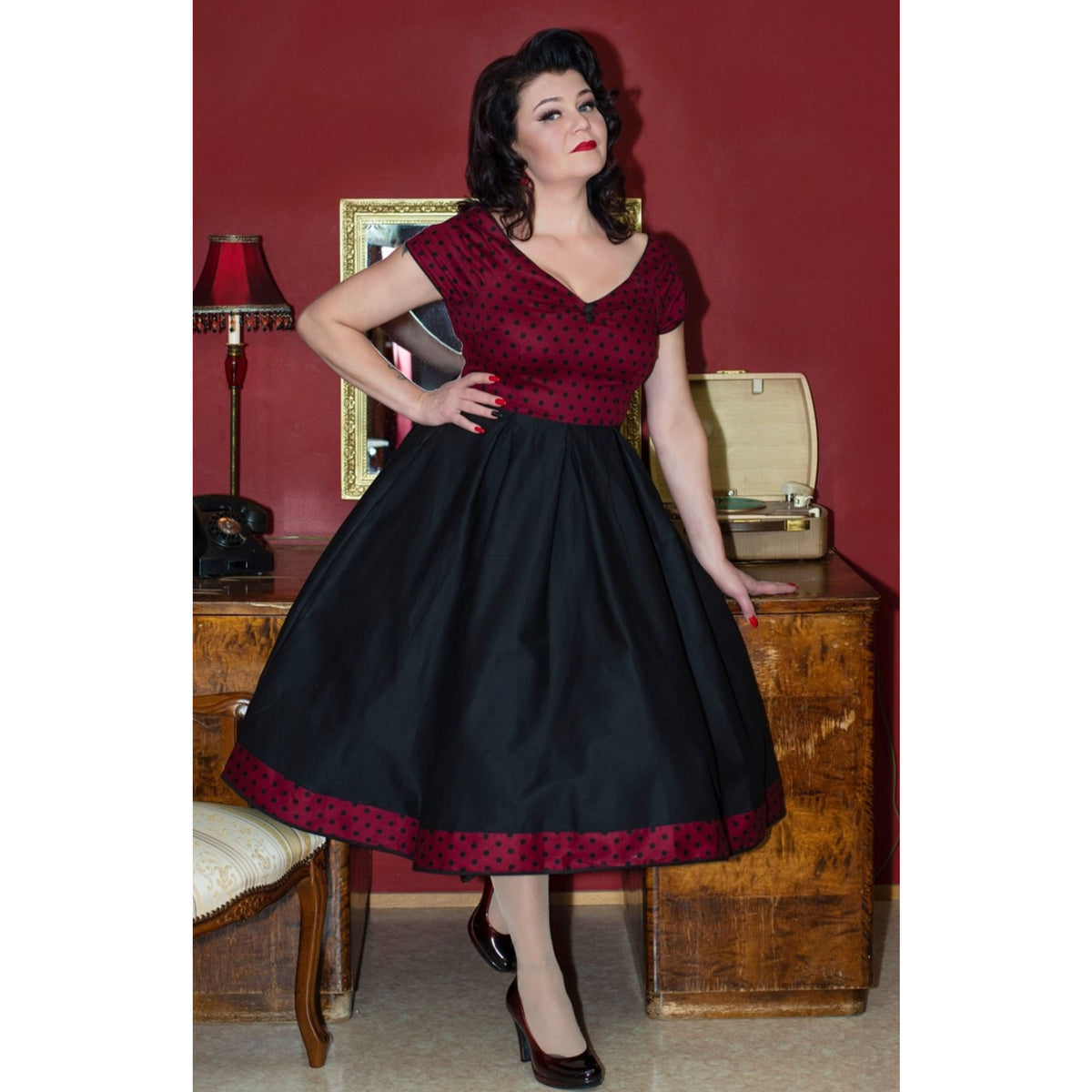 Lily Off Shoulder Dress burgundy-schwarz