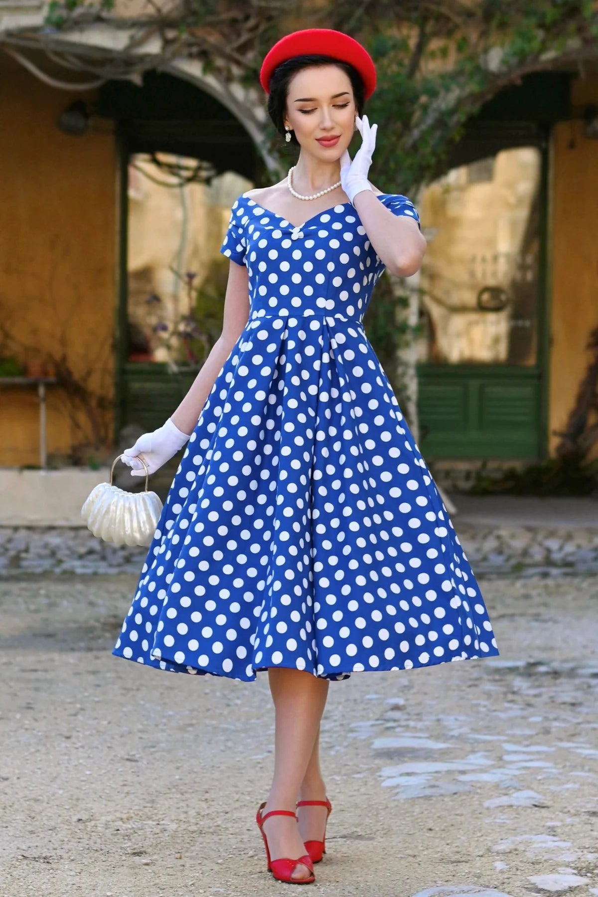 Lily Kleid in navy mit weiĂźen Punkten