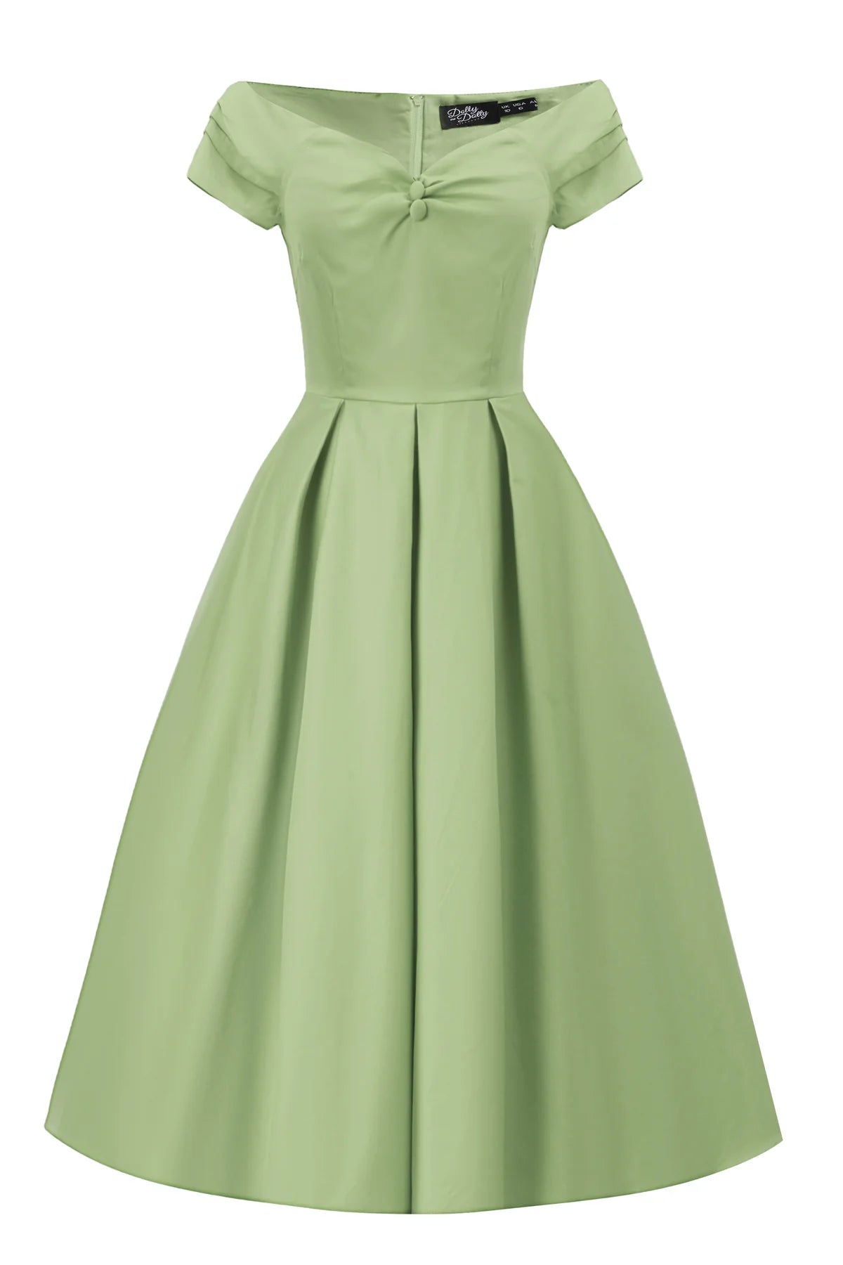 Lily Pistachio Off Shoulder Dress - grünes Retro Kleid