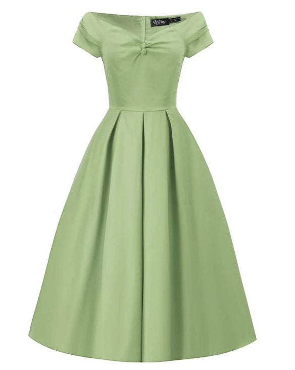 Lily Pistachio Off Shoulder Dress - grünes Retro Kleid